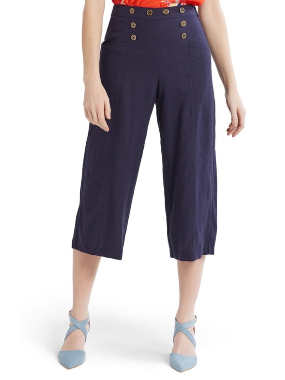 Modcloth Navy Nautical Sailor-Inspired Cropped Wide-Leg Pants